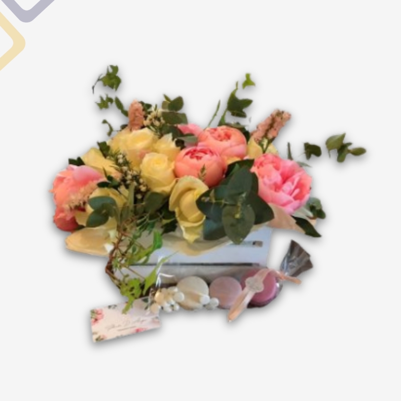 Wooden White Flowers Box