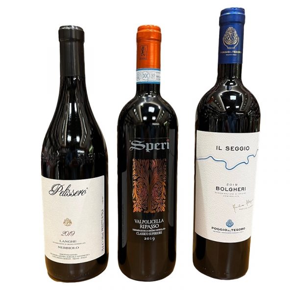 Wine Box "Tris di Rossi tra Piemonte e Toscana" Gourmandises consegna a domicilio con Cosaporto.it